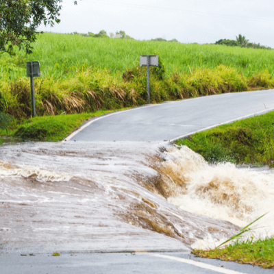 Flooded rural road in Australia